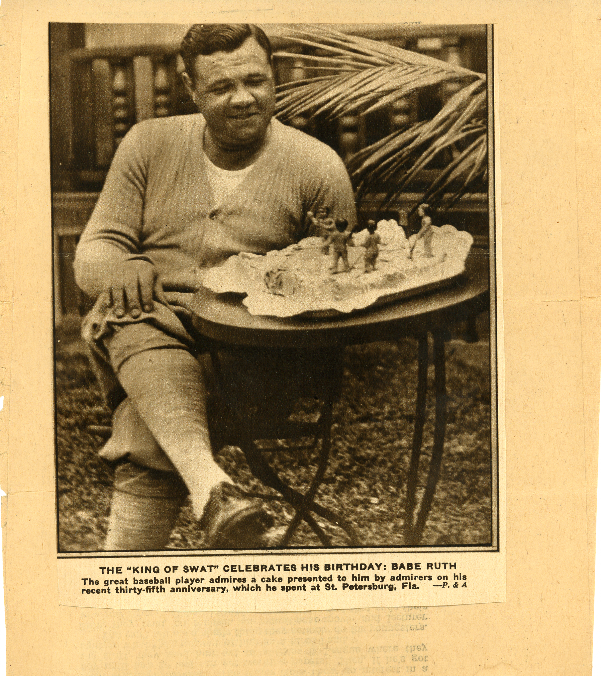 Newspaper photo of Babe Ruth celebrating his birthday in St. Petersburgh, FL