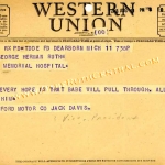 Ford Motor Company Telegram to Claire Ruth